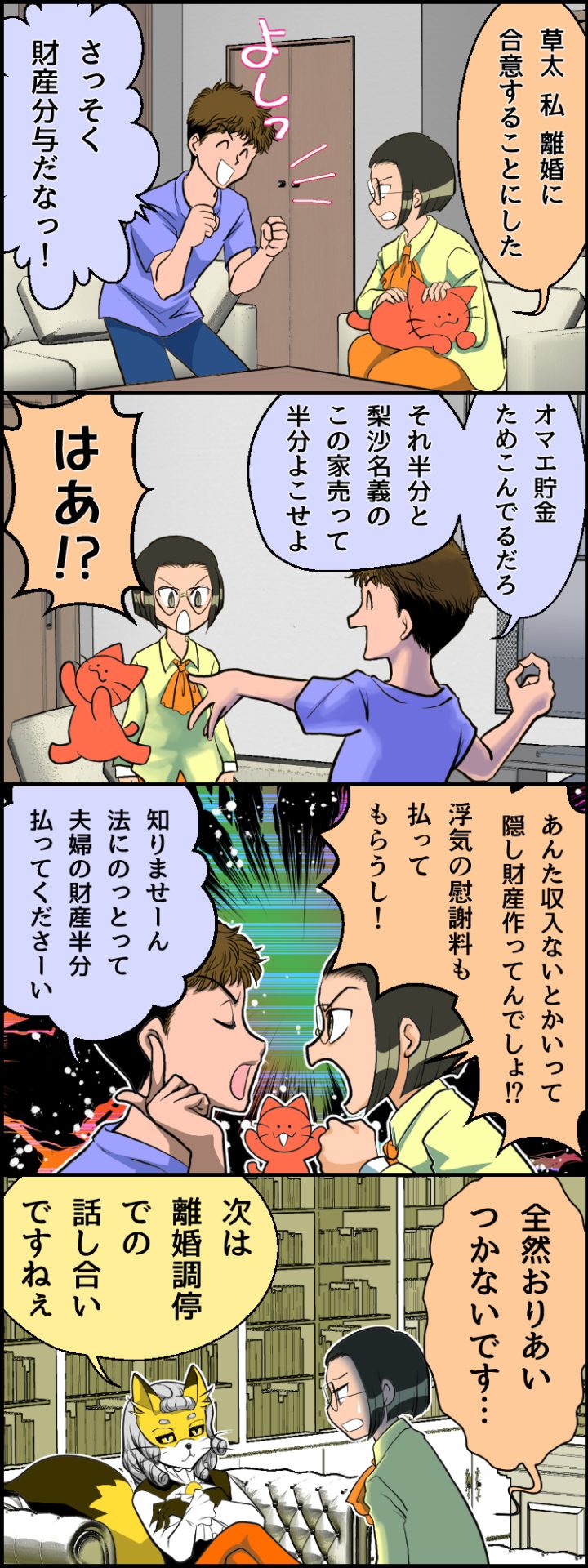 話し合いは平行線。離婚調停へ　©赤ネコ